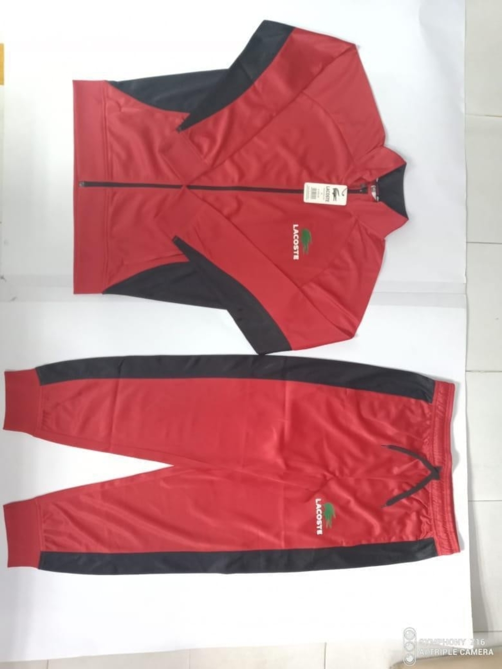 Lacoste Men’s Red Lightweight Zip Shirt Jacket with Green Crocodile Logo